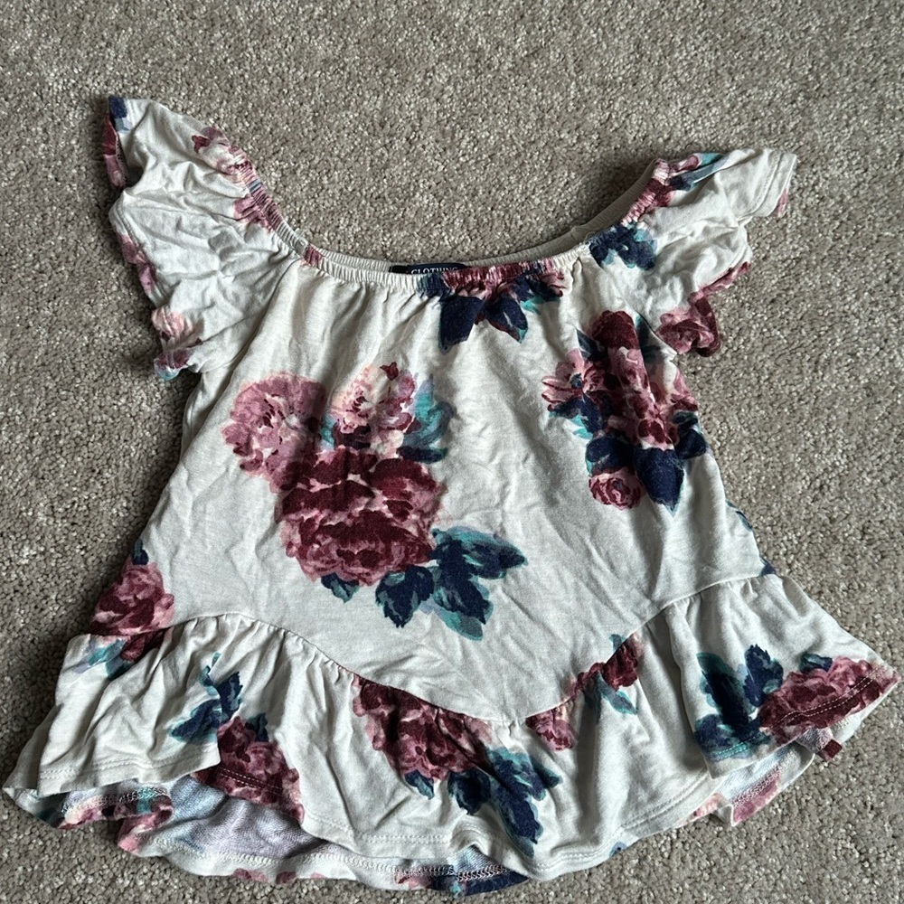 One Clothing Off-Shoulder Floral Blouse - Cream and Burgundy - Picture 1 of 2